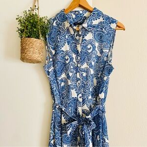 NWT Tommy Hilfiger Blue and White Paisley Sleeveless Dress Women’s Size 12